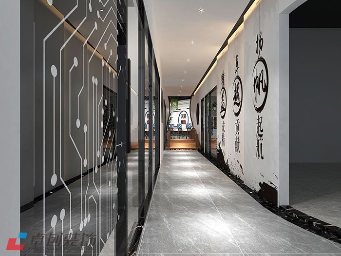 700平科技公司特色辦公室過道裝修效果圖 