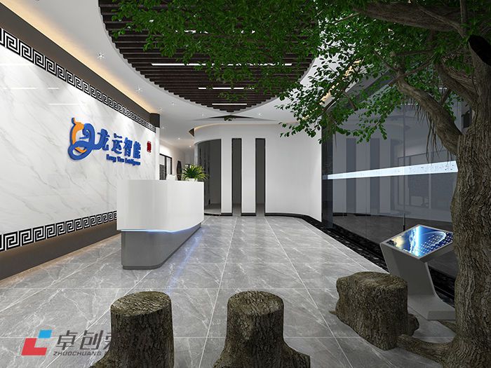 700平科技公司辦公室前臺裝修怎么體現(xiàn)大氣簡約特點